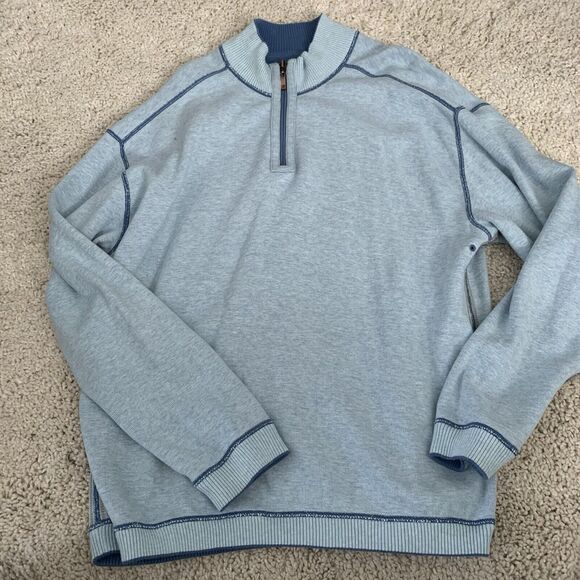 TOMMY BAHAMA Mens Large Reversible 1/4 Zip Pullover Sweatshirt Blue Flip Sider - Picture 2 of 6